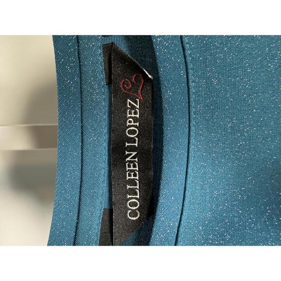 Colleen Lopez Women’s Teal Glitter Shimmer Long Sleeve Stretch Top Size XS - Picture 5 of 5